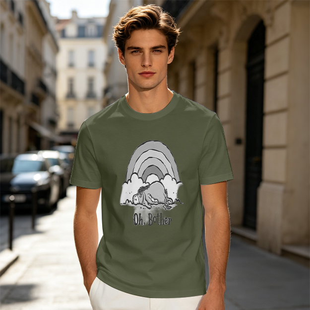 Olive T-Shirt with Eeyore Rainbow 'Oh, Bother' Graphic Print