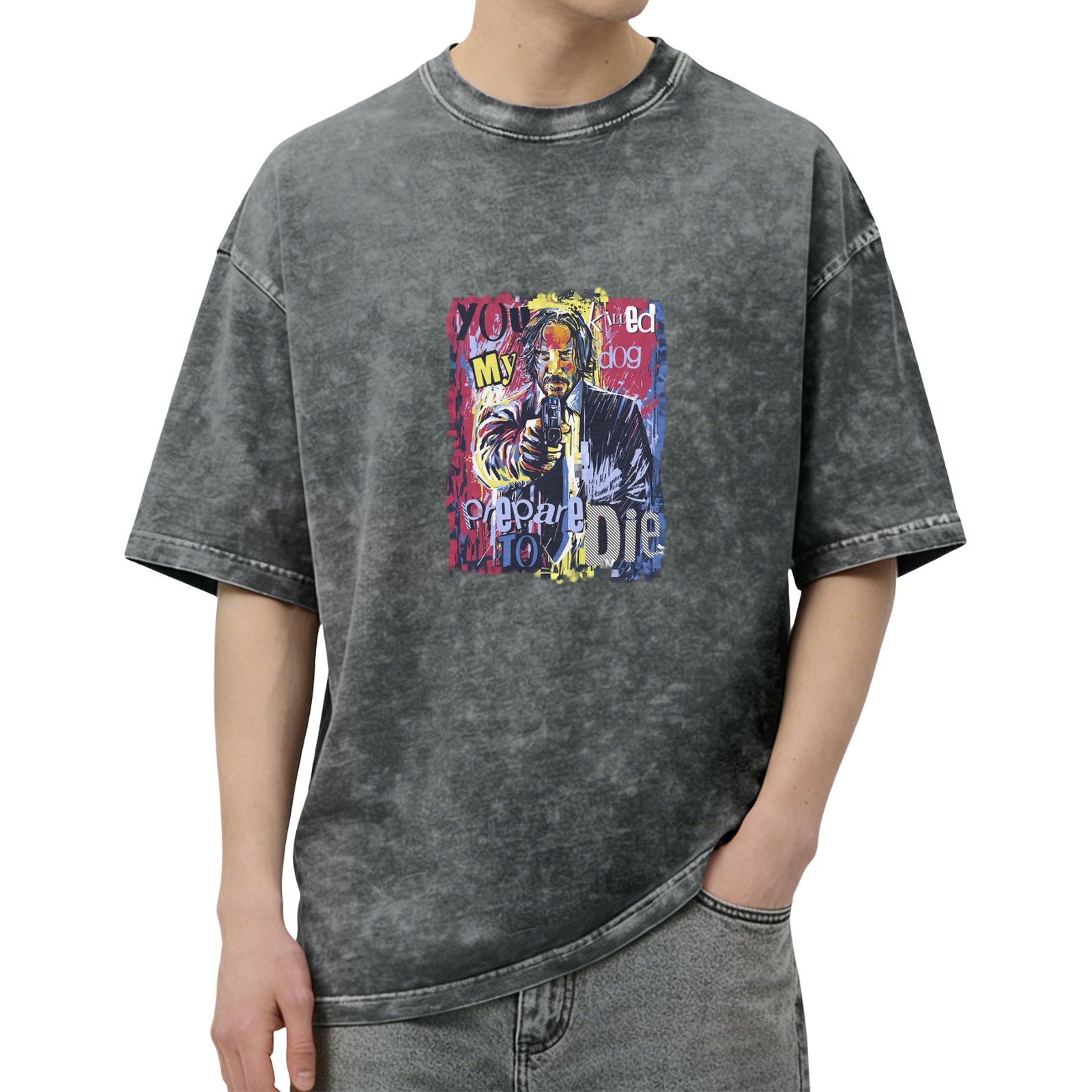 Washed graphic t-shirt with John Wick 'You Killed My Dog Prepare To Die' print
