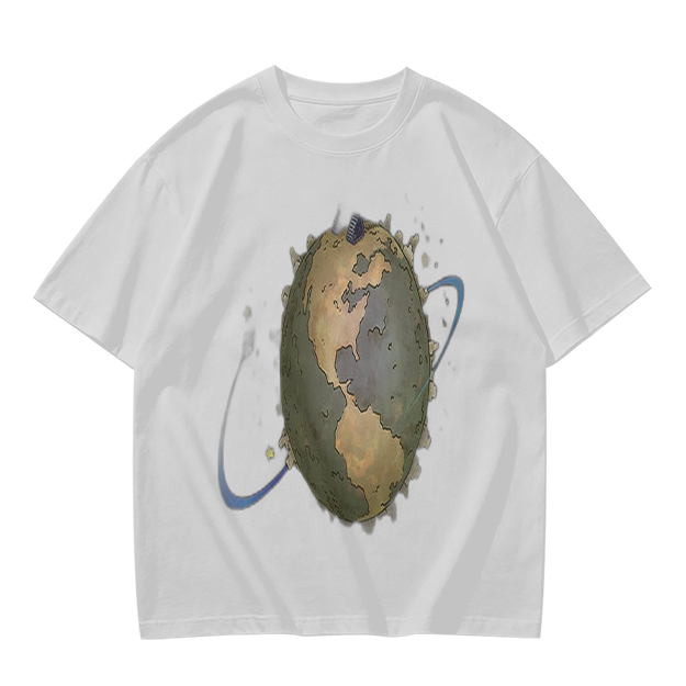 Olive Green T-Shirt With Distorted Earth Graphic Print