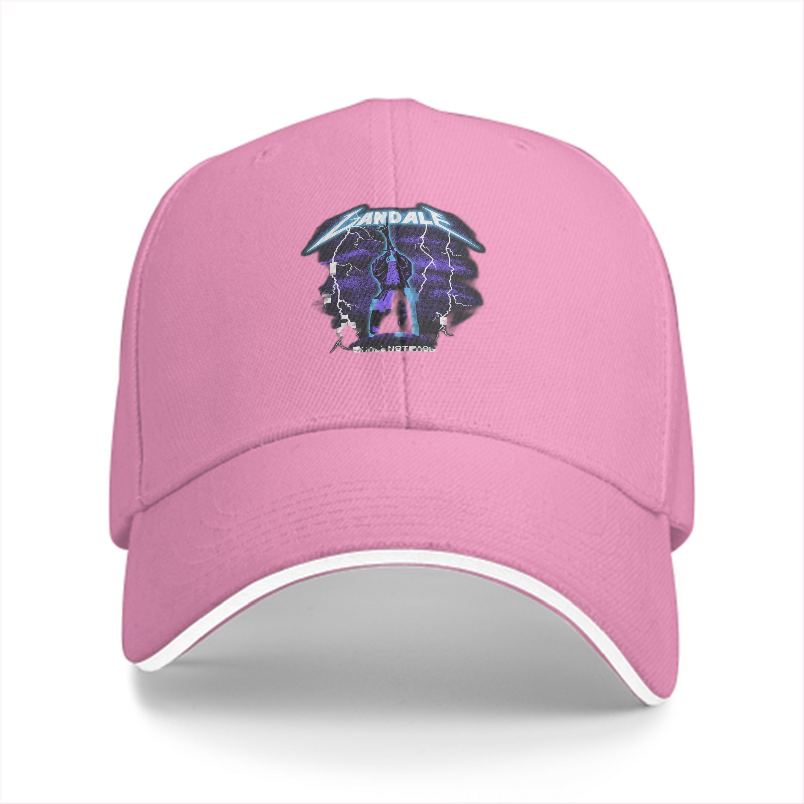 Black baseball cap with lightning graphic and text print