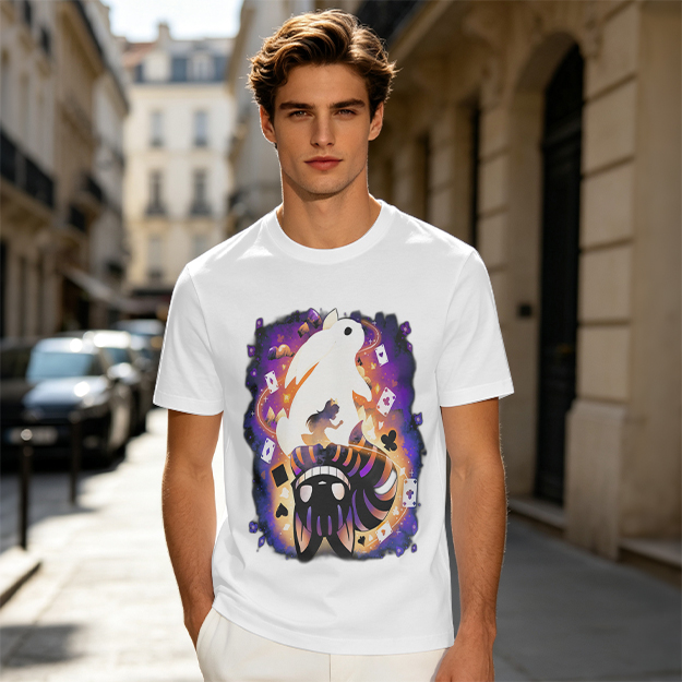 Olive T-Shirt With Magical Rabbit And Playing Card Print