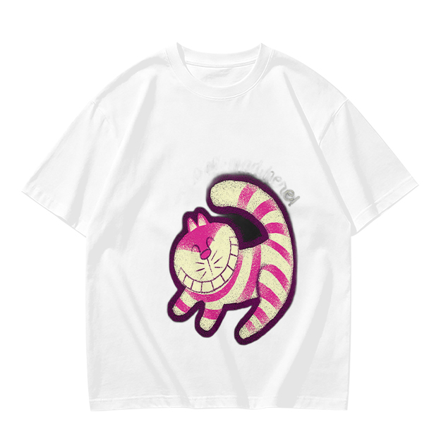 Olive T-Shirt with Cheshire Cat Graphic Print