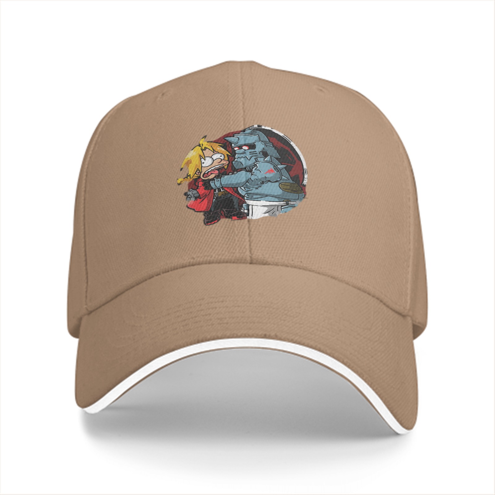Black baseball cap with Fullmetal Alchemist brothers graphic print