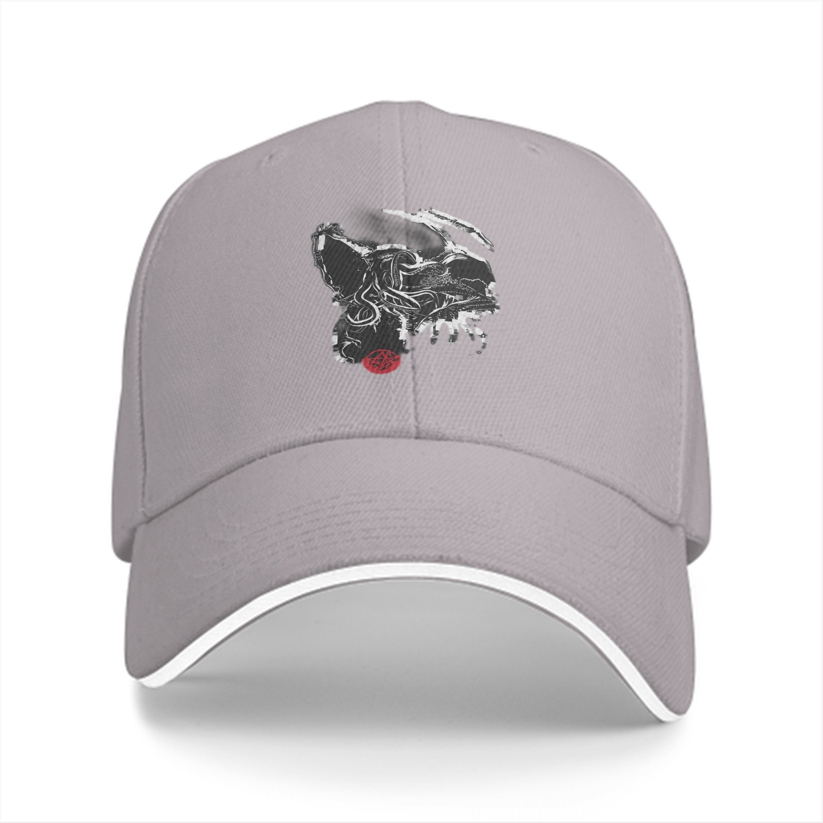 Black Baseball Cap With Abstract Animal Head Art Print
