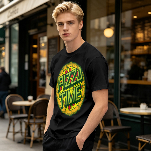 Olive Green Pizza Time Graphic T-Shirt