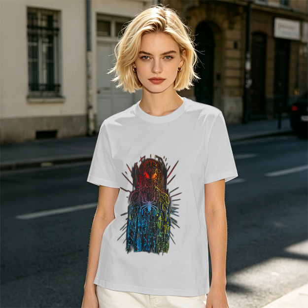 Olive T-Shirt With Abstract Gradient Spider-Man Graphic