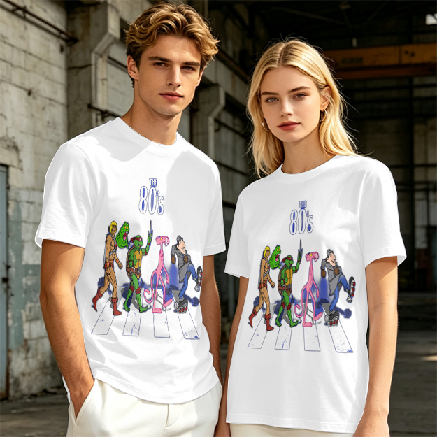 80s Cartoon Characters Abbey Road Crossing Graphic T-Shirt
