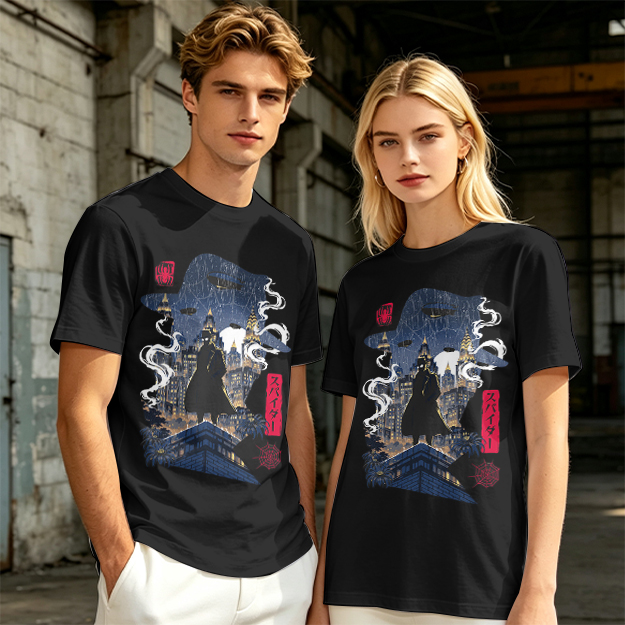 Olive T-Shirt with Night City Rooftop Spy Silhouette Art