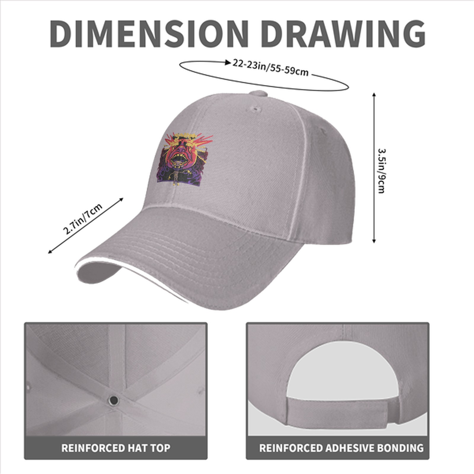 Black Baseball Cap With Psychedelic Monster Graphic Print