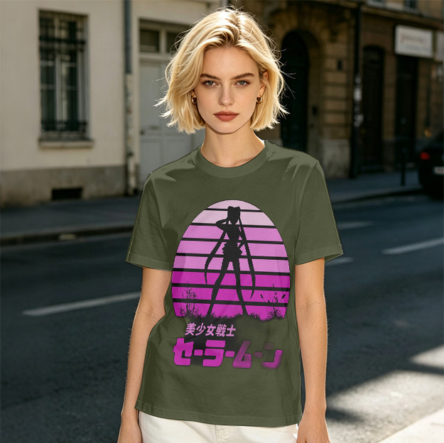 Sailor Moon Anime Silhouette Retro Sunset Graphic T-Shirt
