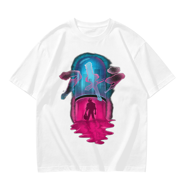 Olive T-Shirt With Neon Capsule Anime Inspired Graphic Print