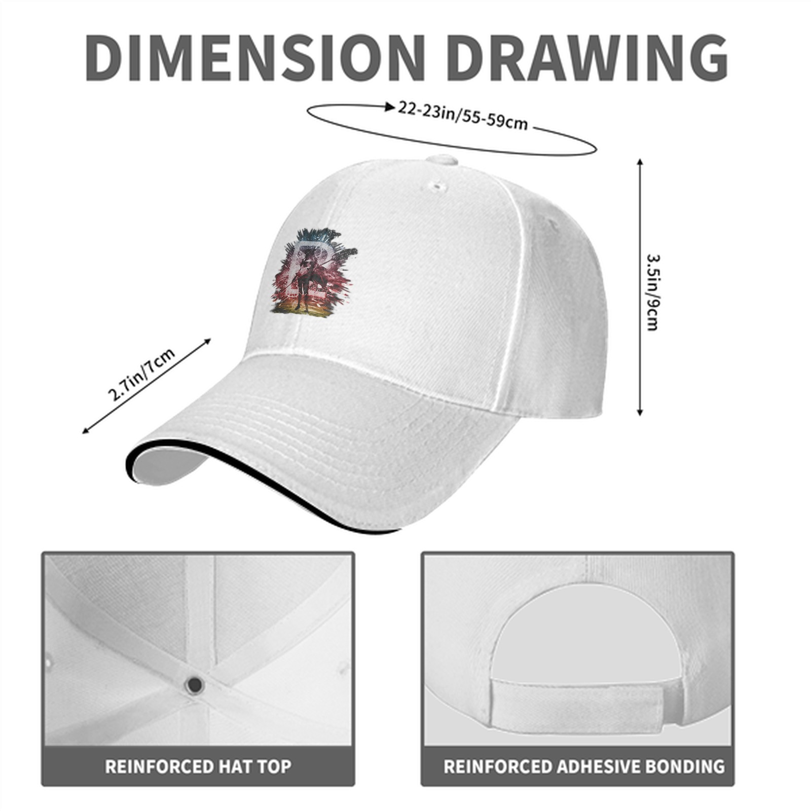 Black Baseball Cap With Abstract Warrior Graphic Print
