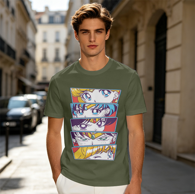 Olive Anime Sailor Moon Character Eyes Graphic T-Shirt