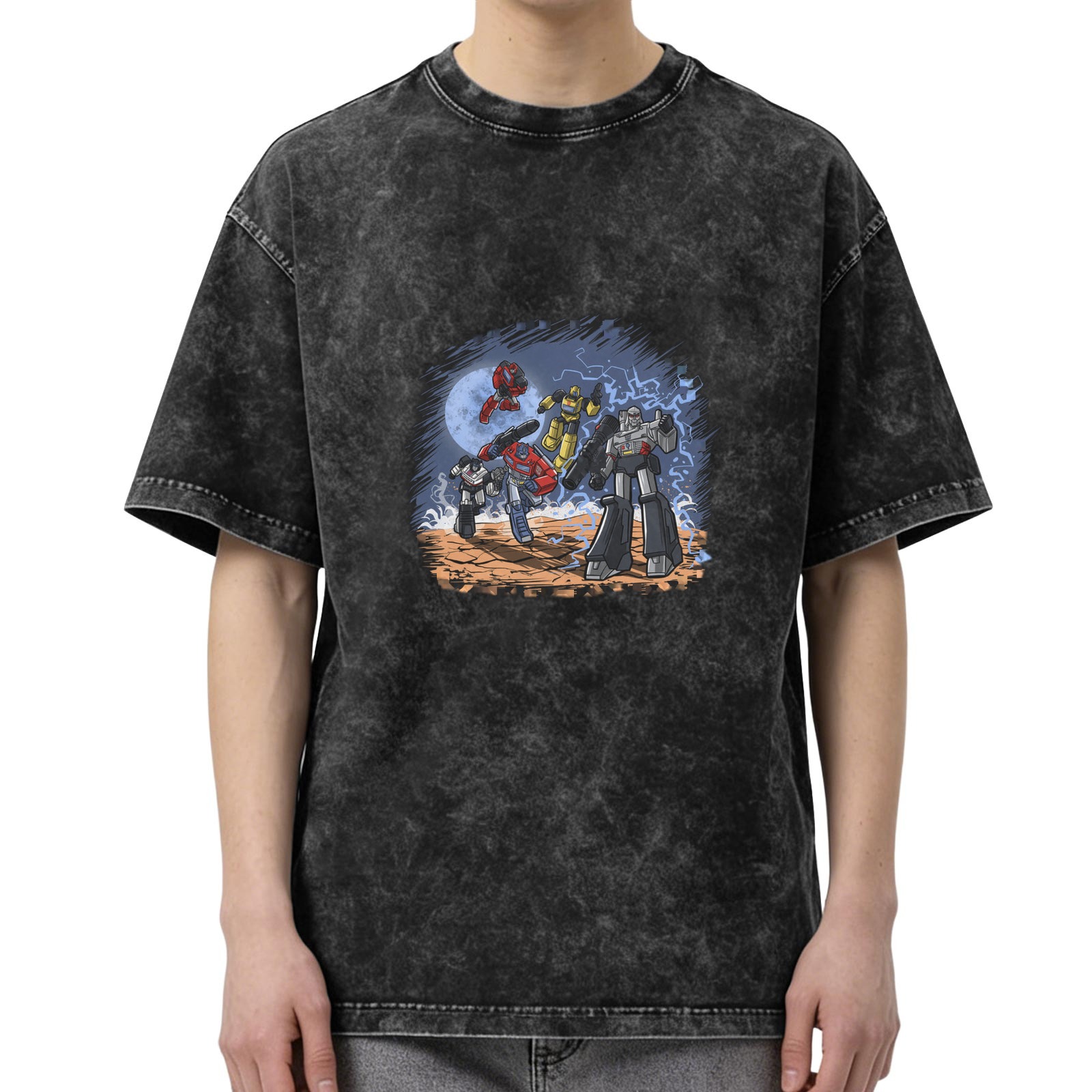 Washed Black Transformers Graphic T-Shirt for Fans