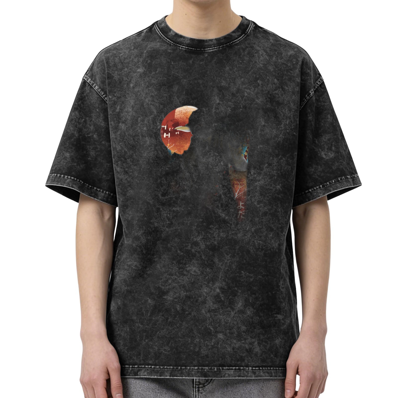 Oversized Acid Wash Graphic T-Shirt with Abstract Art Print