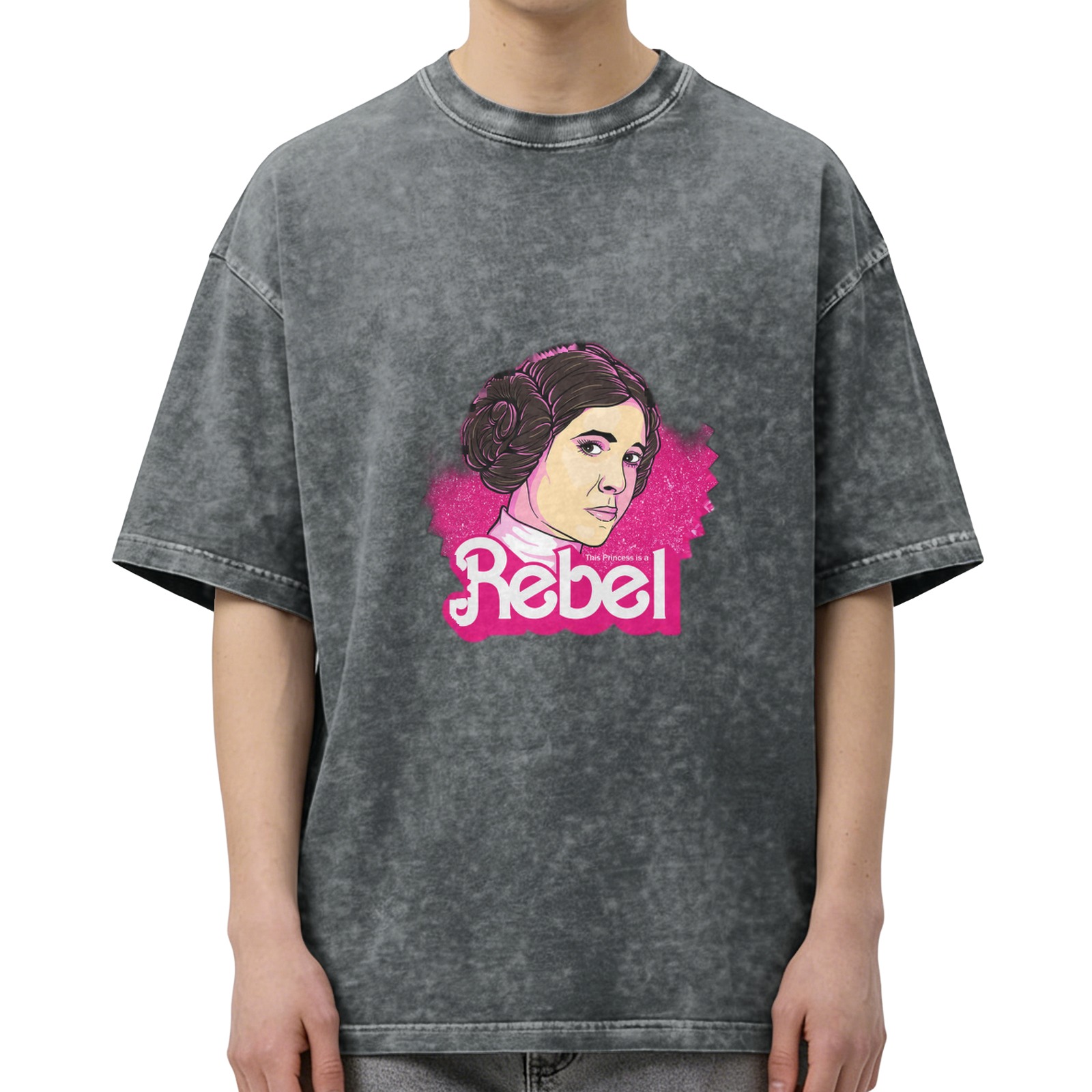 Washed Black T-Shirt with Princess Leia Rebel Graphic