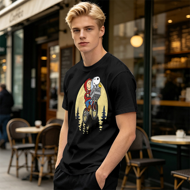 Snoopy and Charlie Brown Bicycle Moon Graphic T-Shirt