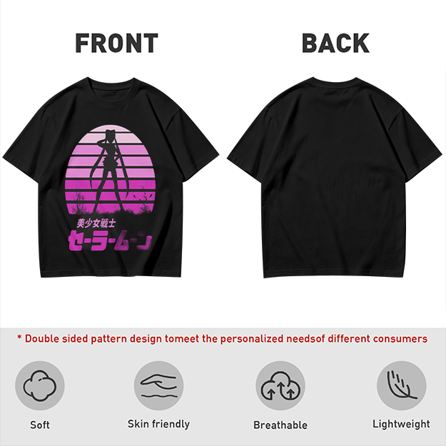 Sailor Moon Anime Silhouette Retro Sunset Graphic T-Shirt