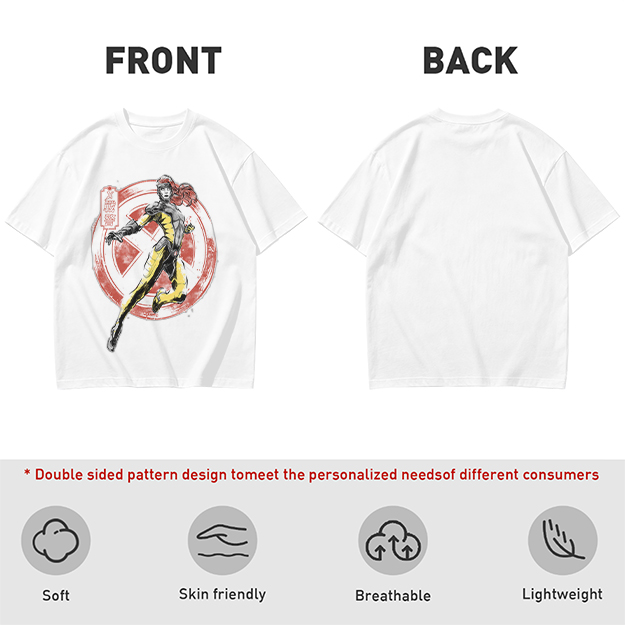 Olive T-shirt with X-Men style superhero graphic print