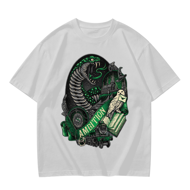 Olive Green T-Shirt With Slytherin Ambition Snake Owl Graphic