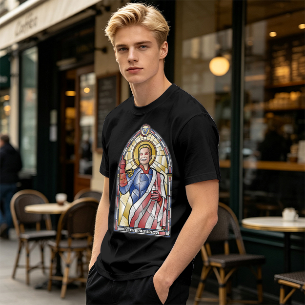 Olive T-Shirt With Homelander Stained Glass Style Print