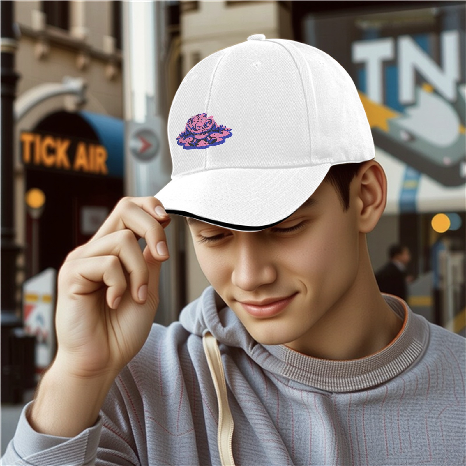 Black Baseball Cap With Pink Purple Slime Monster Graphic