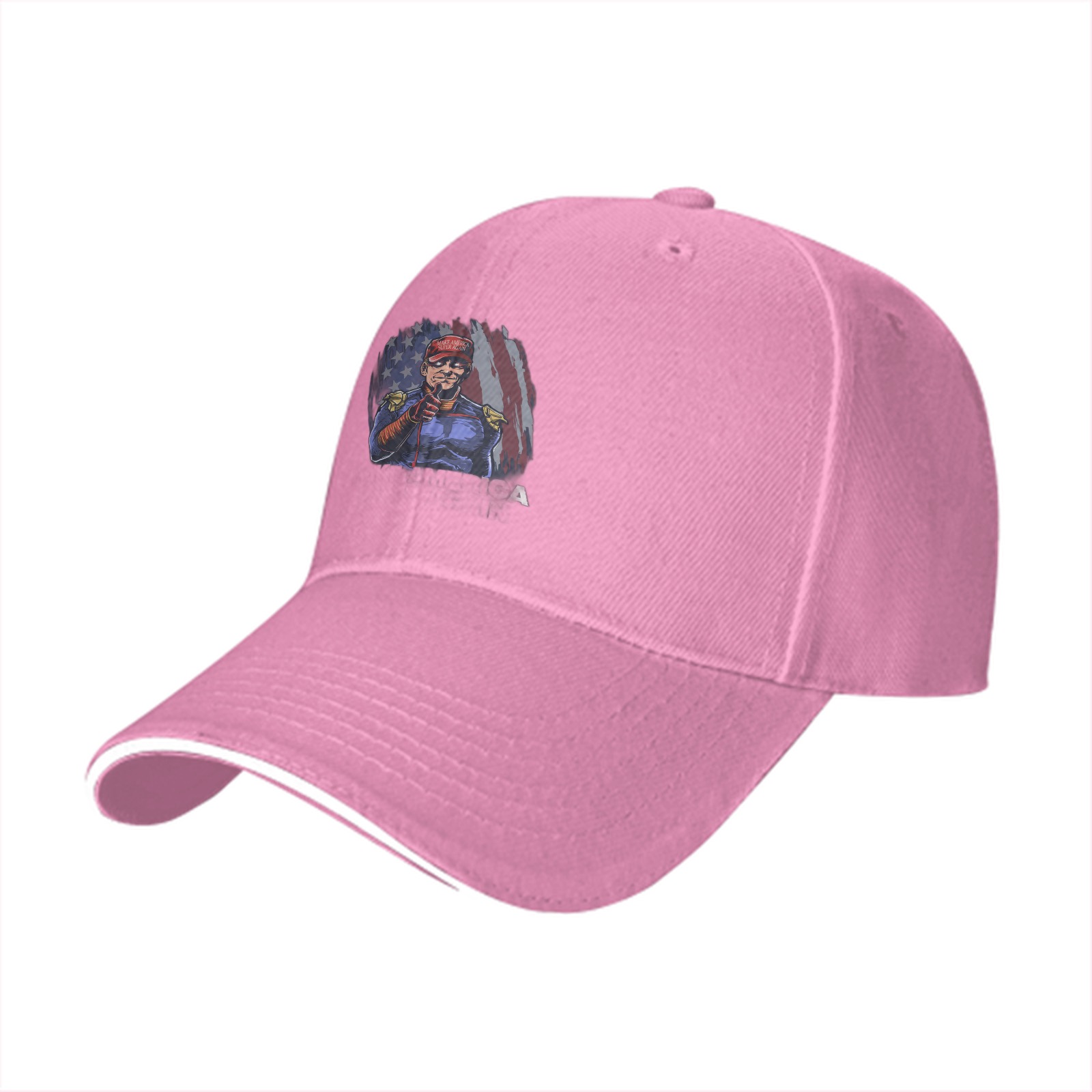 Black baseball cap with patriotic superhero graphic print