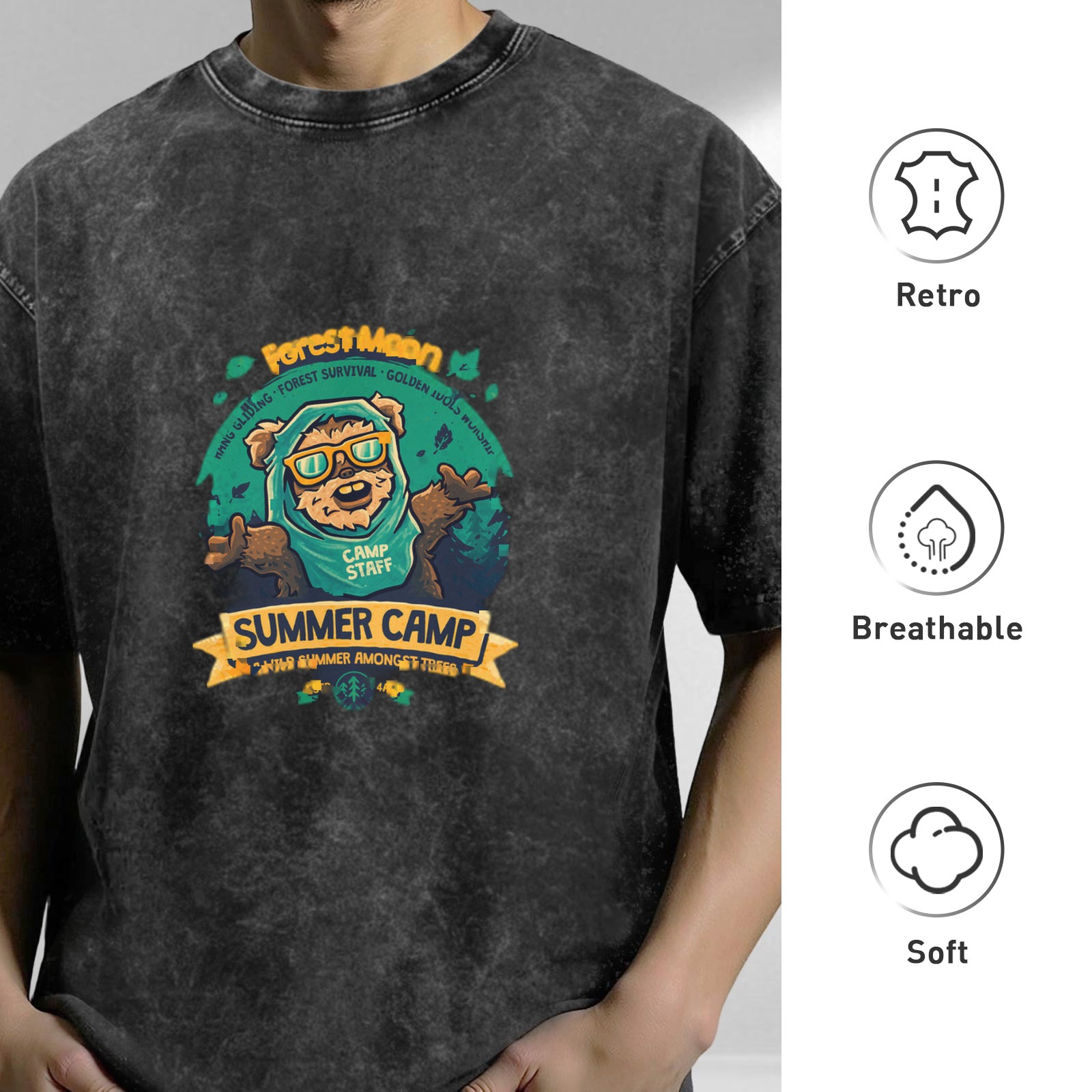 Washed Black Summer Camp Ewok Graphic T-Shirt