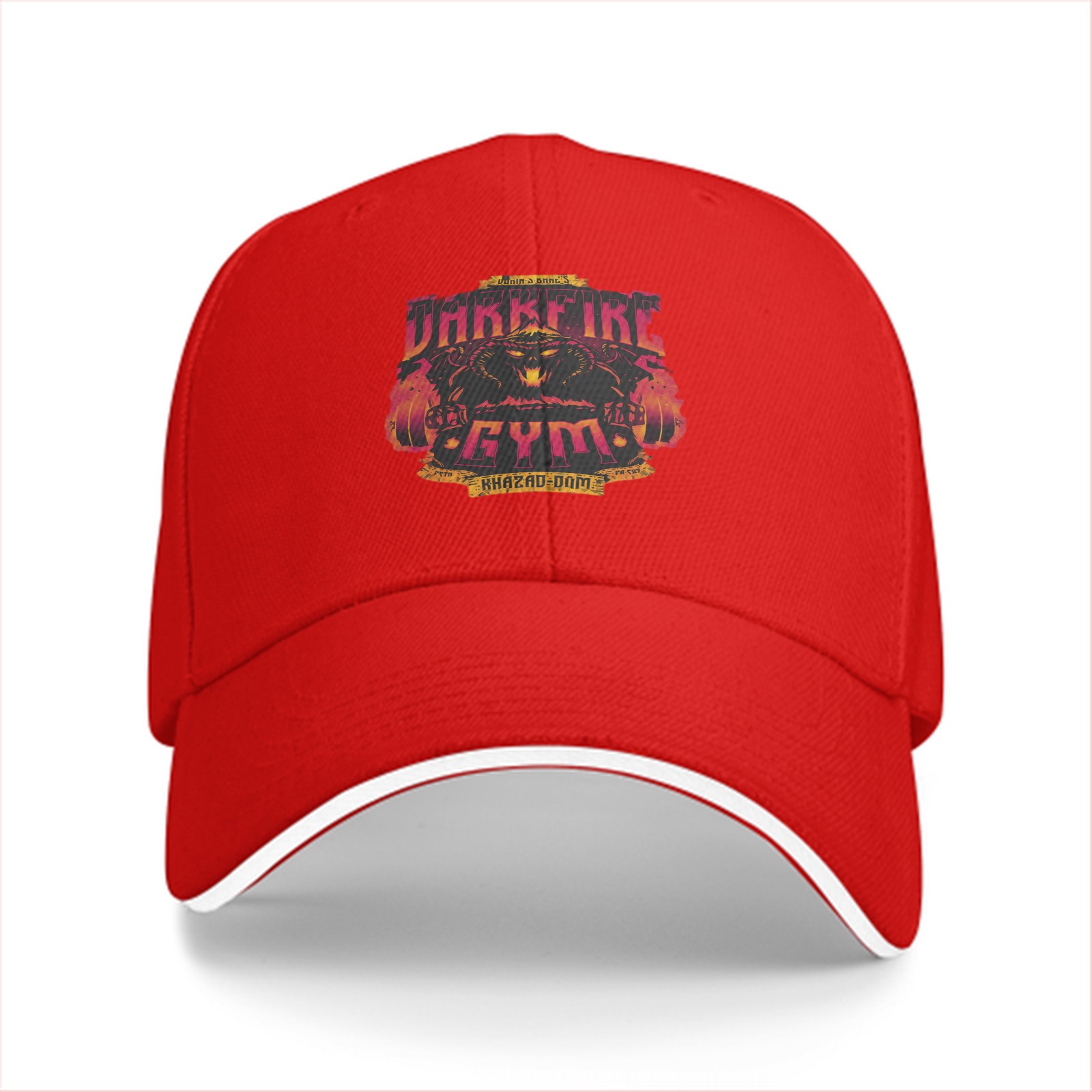 Black baseball cap with Darkfire Gym Khazad-dam graphic print
