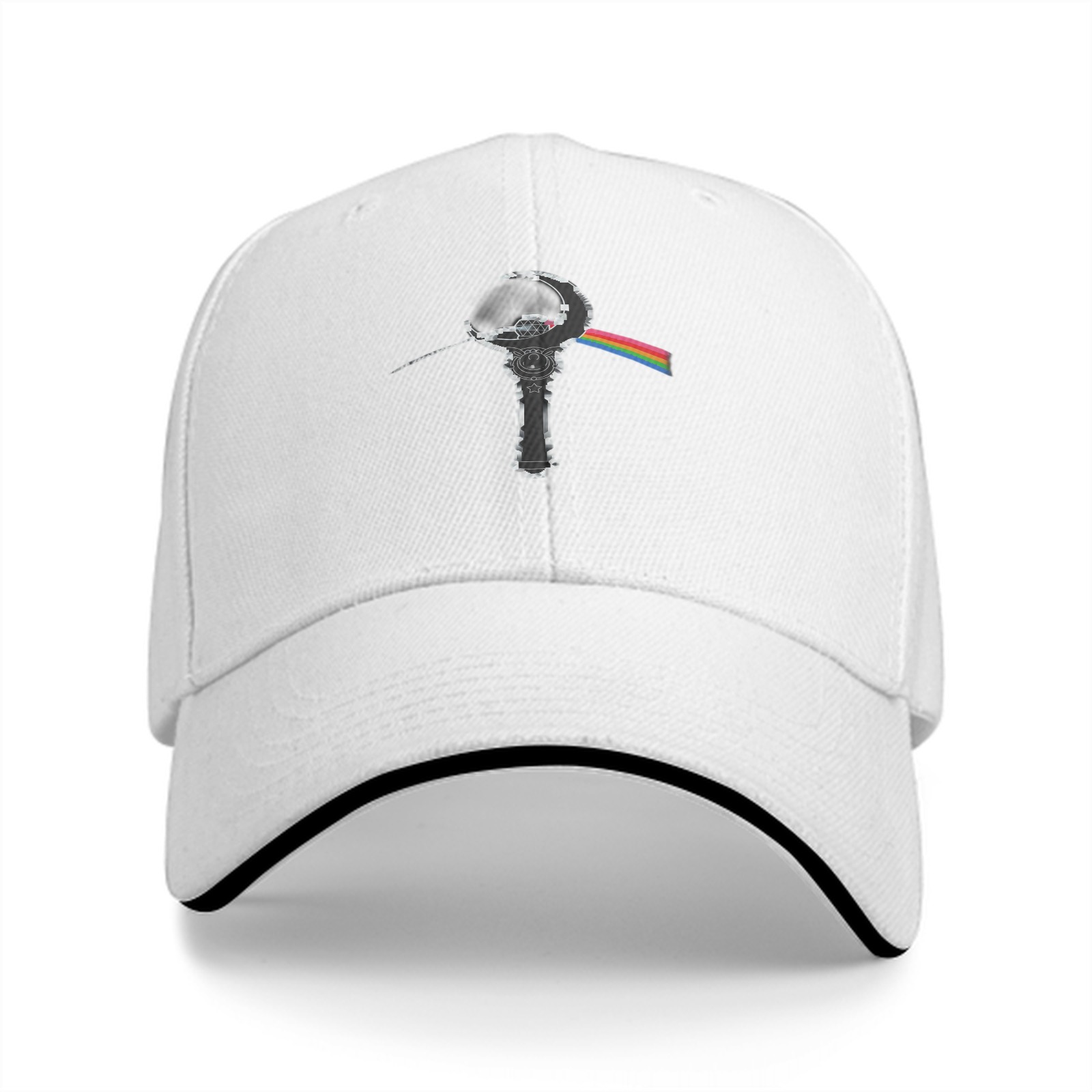 Black Baseball Cap With Crescent Staff And Rainbow Graphic