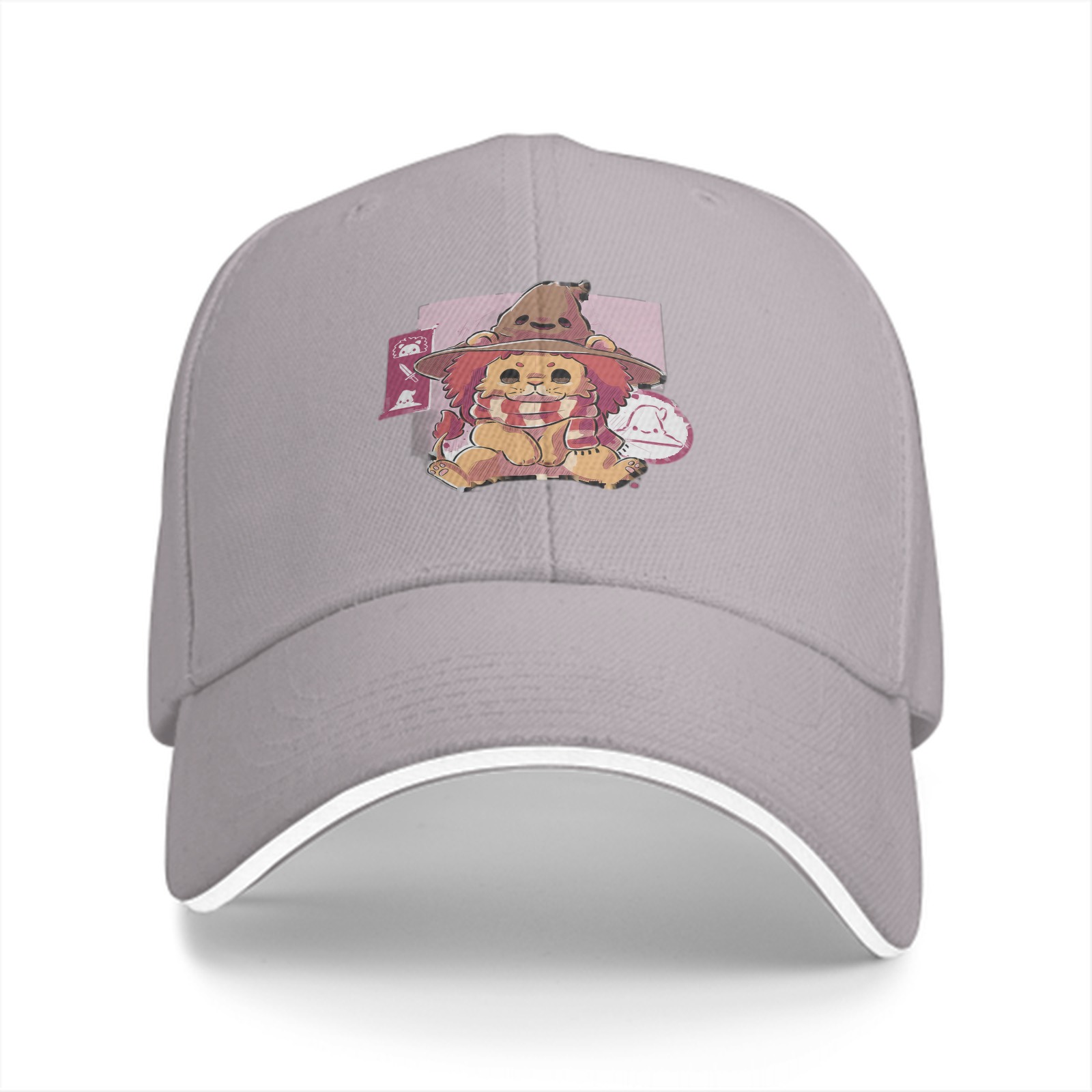 Black Baseball Cap With Cute Witch Lion Graphic Print