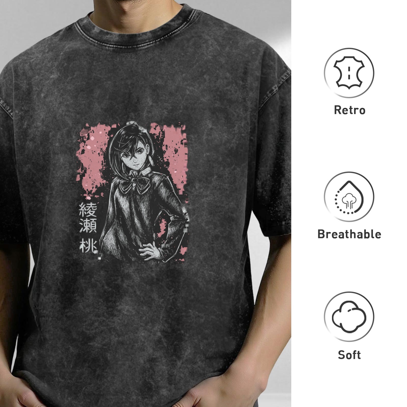 Anime Girl Graphic Oversized Acid Wash T-Shirt