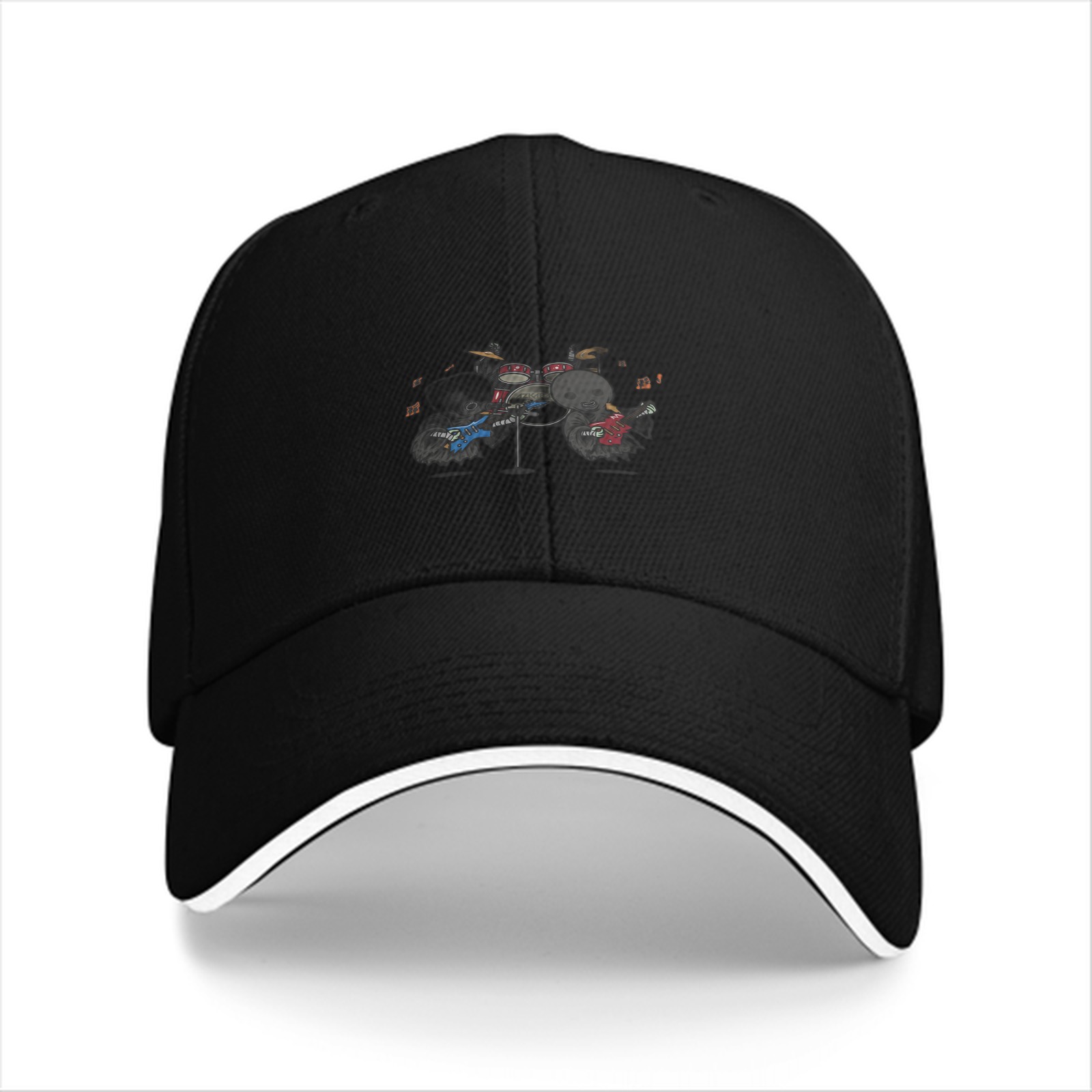 Black Baseball Cap With Cute Animal Rock Band Graphic