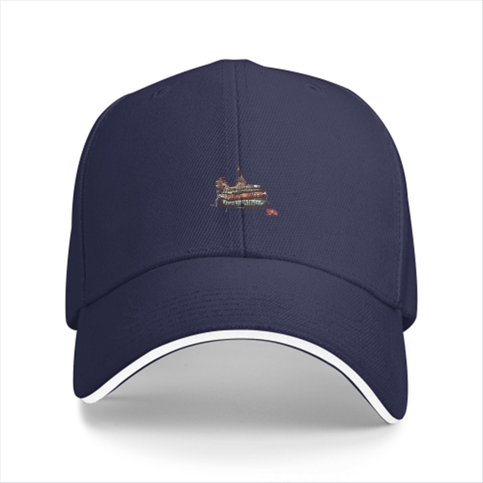 Black Baseball Cap With Small Paris Themed Graphic Print