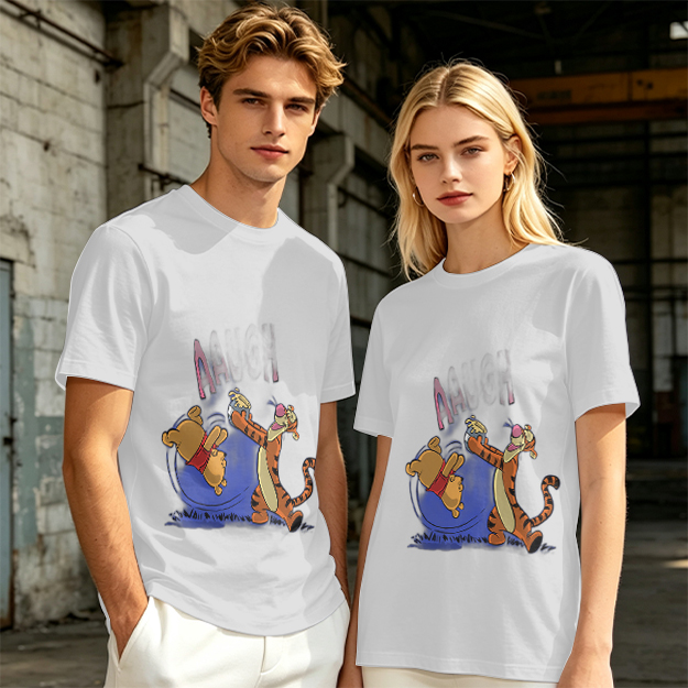 Olive T-Shirt Featuring Winnie the Pooh and Tigger Playing