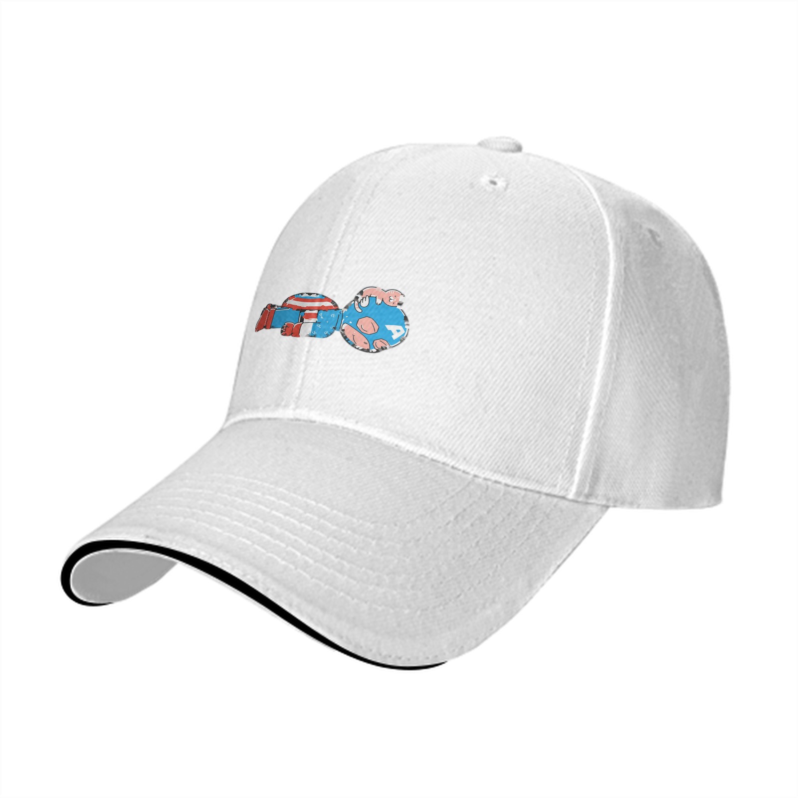 Black Baseball Cap With Mini Captain America Graphic Print