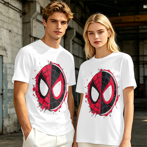 Olive T-Shirt with Split Spider-Man Mask Graphic