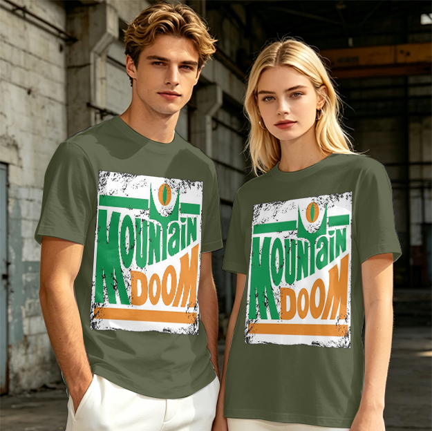 Olive T-shirt with Mountain Doom Themed Graphic Print