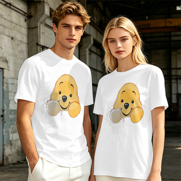Olive T-shirt with cute Winnie the Pooh face graphic