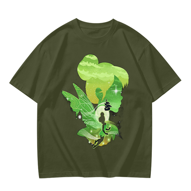 Olive T-shirt with fairy silhouette graphic design