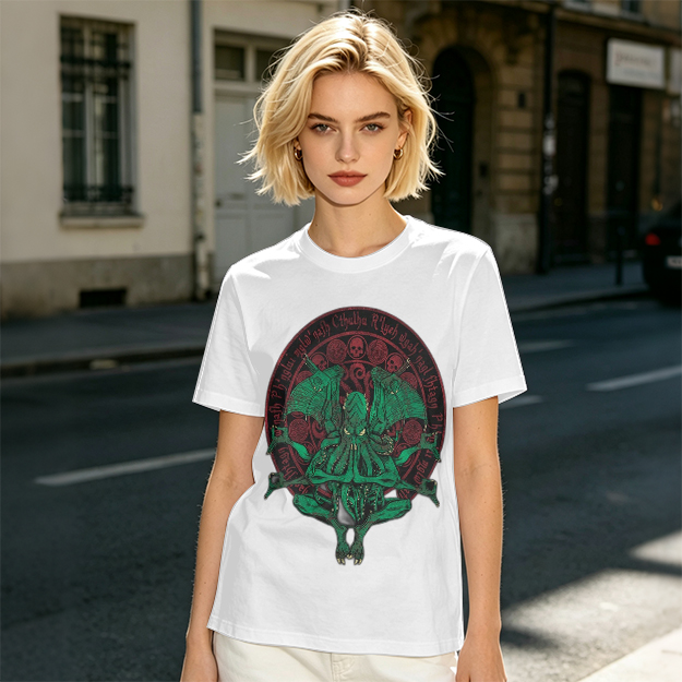 Olive Green Cthulhu Occult Seal Graphic T-Shirt