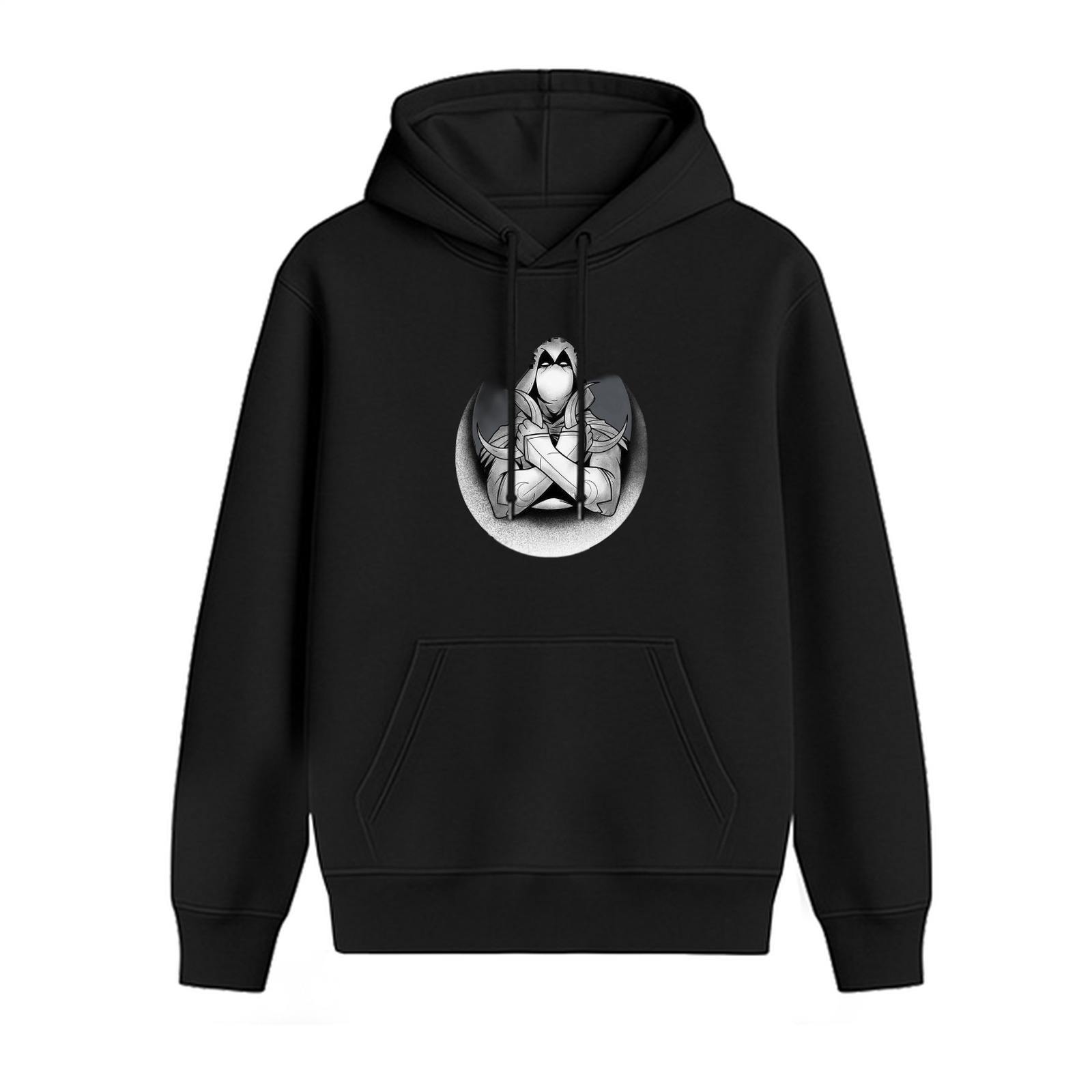 Black Hoodie With Moon Knight Graphic Print