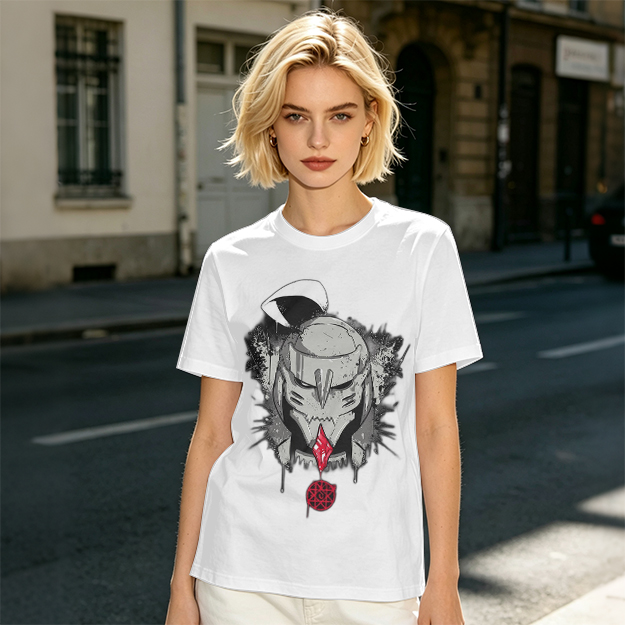Olive T-shirt with Dark Fantasy Mechanical Skull Graphic Print