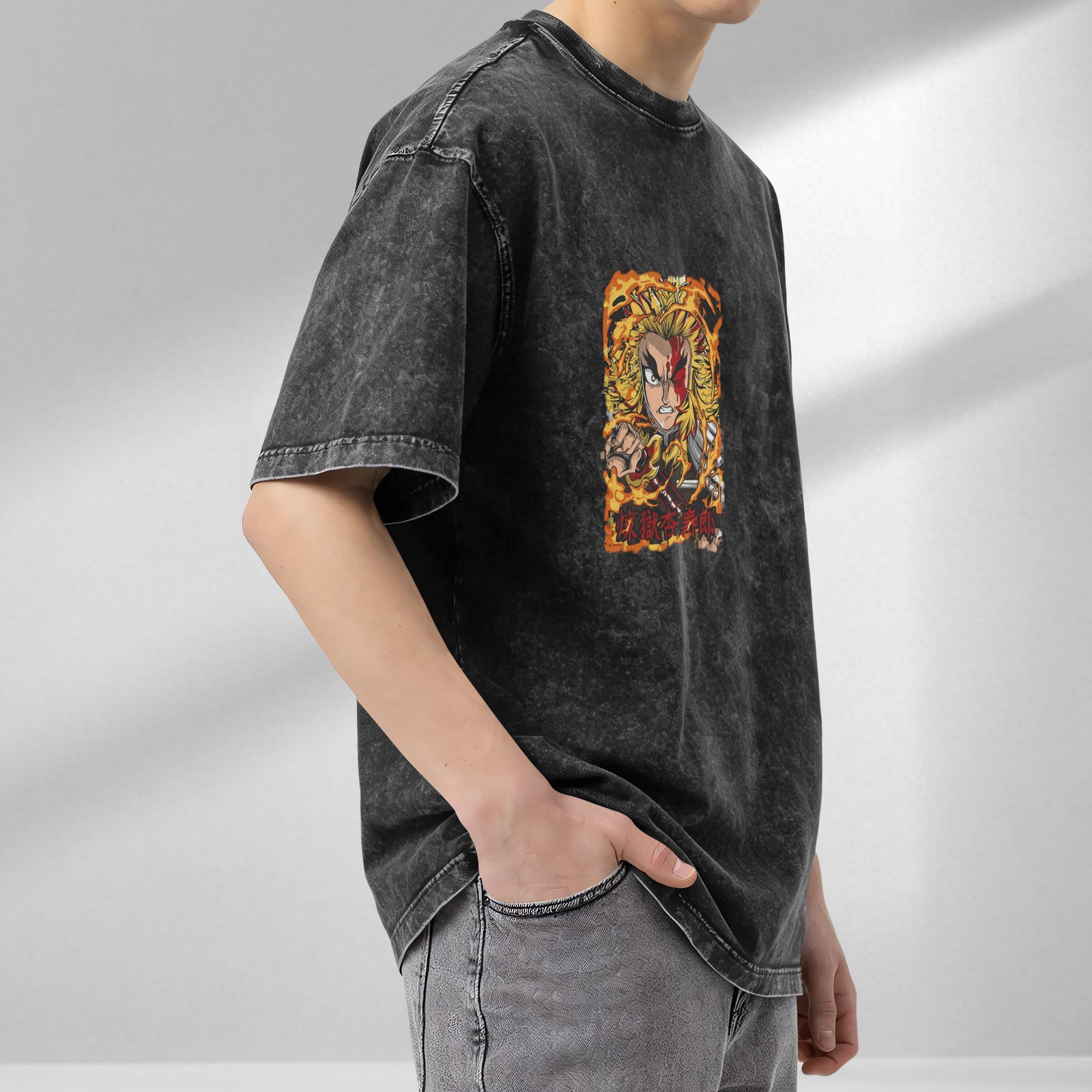 Demon Slayer Kyojuro Rengoku Graphic Vintage Wash T-Shirt
