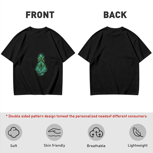Olive Green T-Shirt With Glowing Cthulhu Monster Print