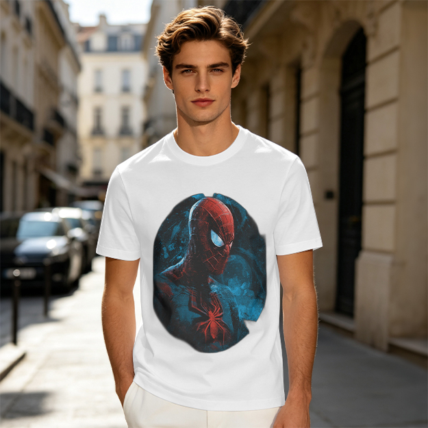 Olive Green T-Shirt with Dark Artistic Spider-Man Print