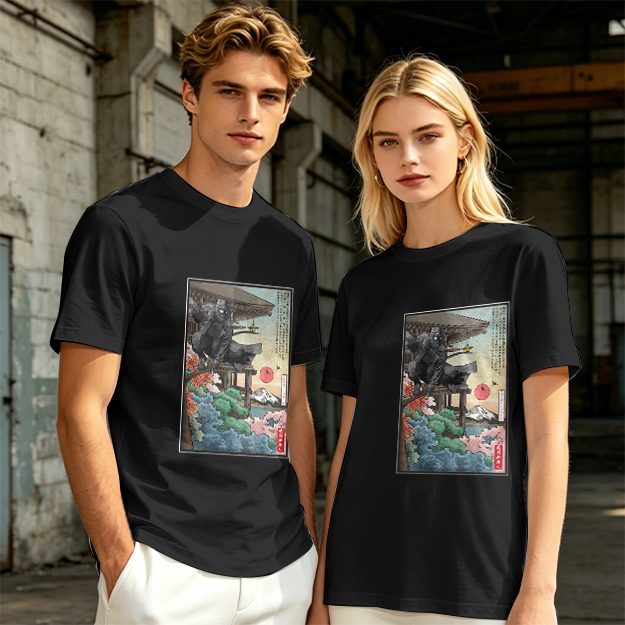Olive T-Shirt with Ukiyo-e Style Samurai Warrior Print