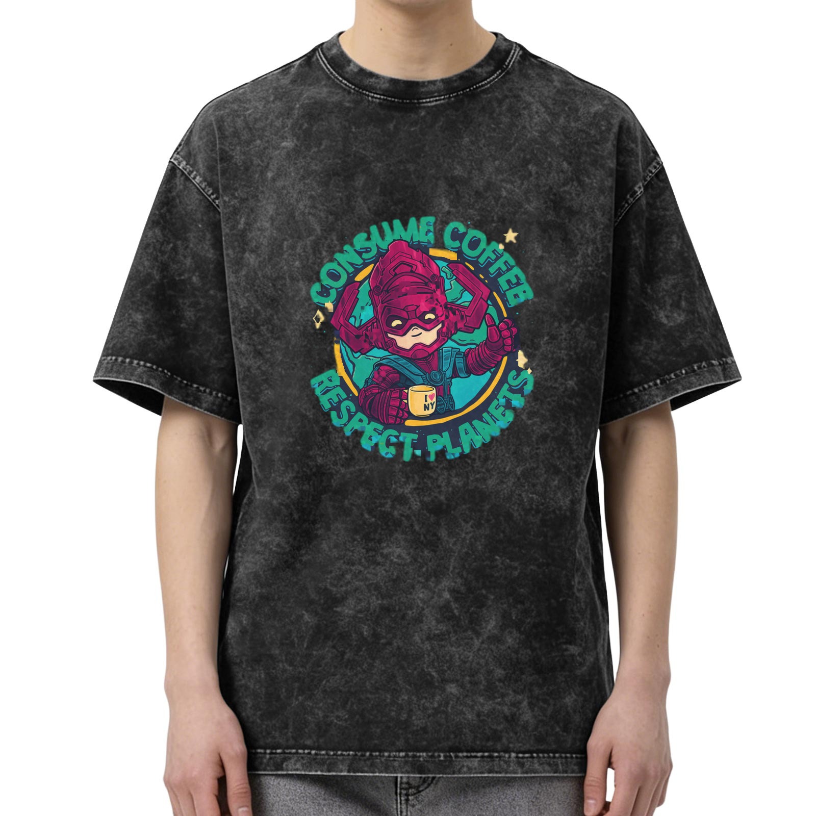 Consume Coffee Respect Planets Chibi Villain Graphic T-Shirt