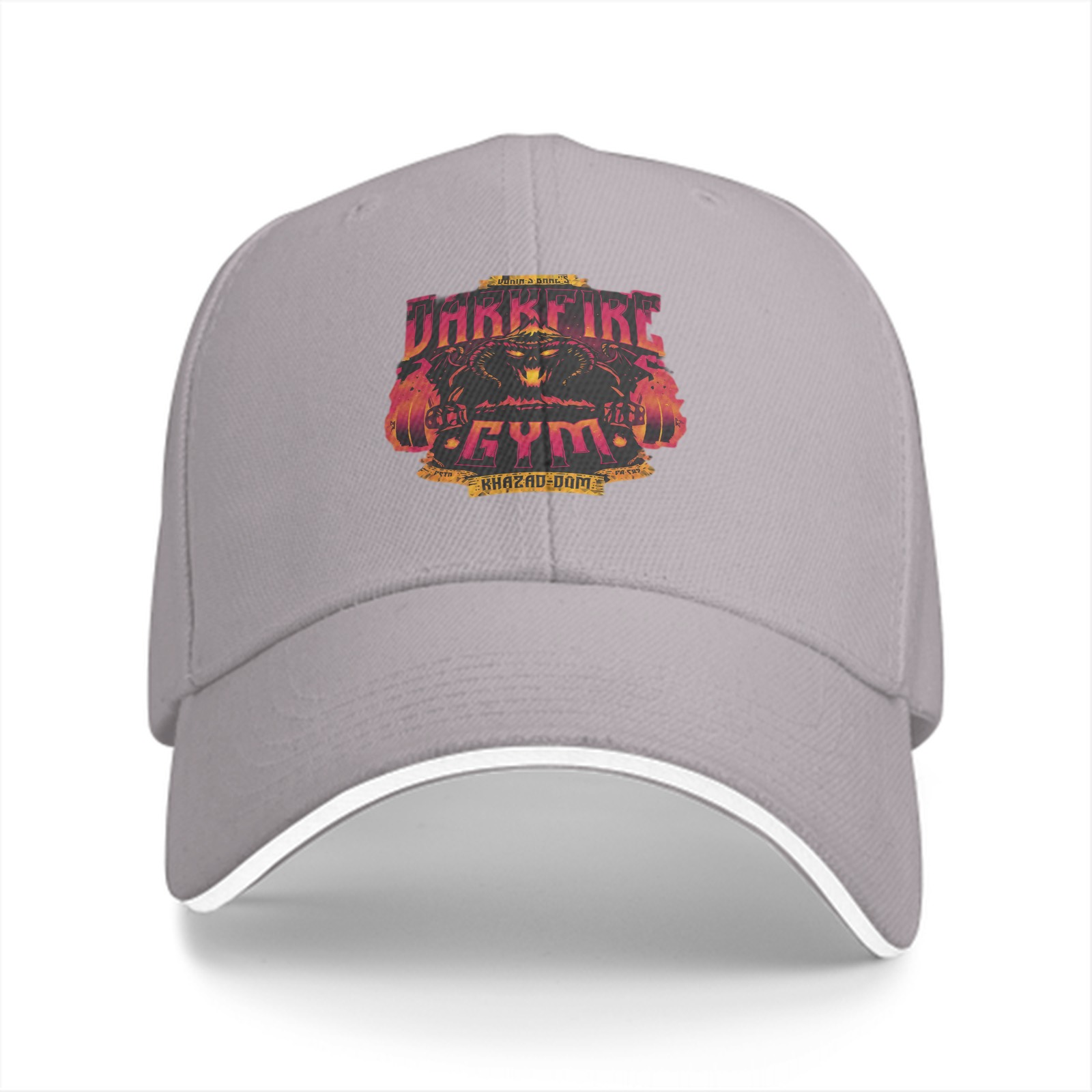 Black baseball cap with Darkfire Gym Khazad-dam graphic print
