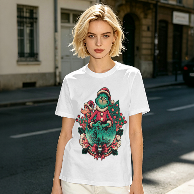 Olive Green Christmas Grinch Graphic T-Shirt